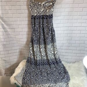Element Eden Blue Print Open Back Side Slit Dress